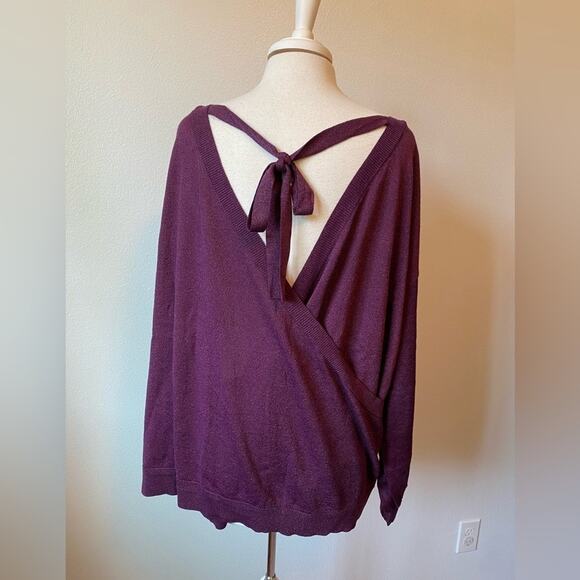 Roaman's NWOT Glam Occasion Open Back Purple Metallic Fleck Long Knit Sweater 1X - Picture 2 of 10
